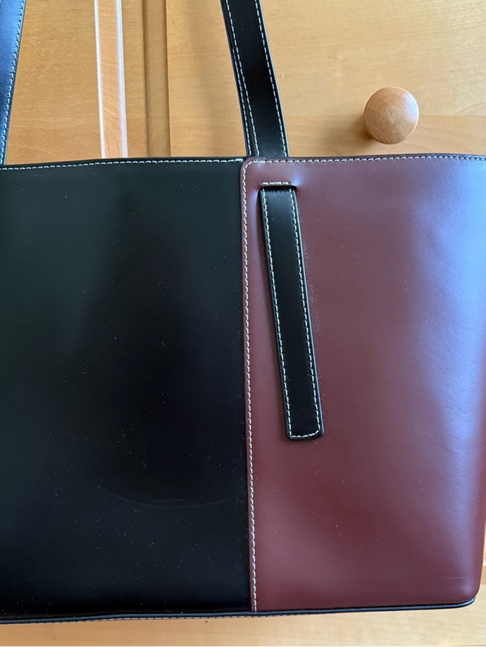 STAUD Two-Panel Leather Tote in Burgundy and Black - Picture 6 of 7